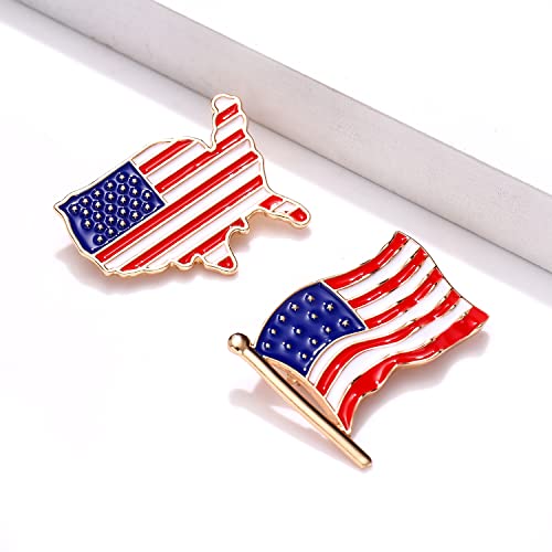 Image of 6PCS American Flag Lapel Pins Enamel Rhinestone Heart USA Flag 4th of July Brooch Pins Patriotic Independence Day Jewelry Suit Pin Gifts for Women Men
