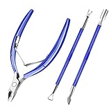 Cuticle Trimmer Cuticle Remover with Cuticle Pusher, XUNXMAS Professional Stainless Steel Durable Pedicure Manicure Tools Cutter Nipper Scissor Clipper for Fingernails and Toenails Dead Skin Blue