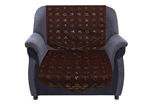 Image of Kuber Industries Circle Design Cotton 7 Pieces 5 Seater Sofa Cover with Center Table Cover Set (Standard, Brown) - KUBMART02965