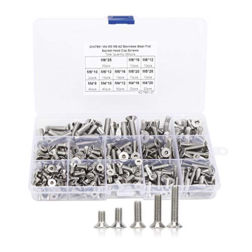 260Pcs Edelstahl Innensechskant Senkkopfschrauben Set, M4/M5/M6 Senkkopfschrauben Modell für Metrische Maschine, 3D-Drucker, Elektronische Produkte