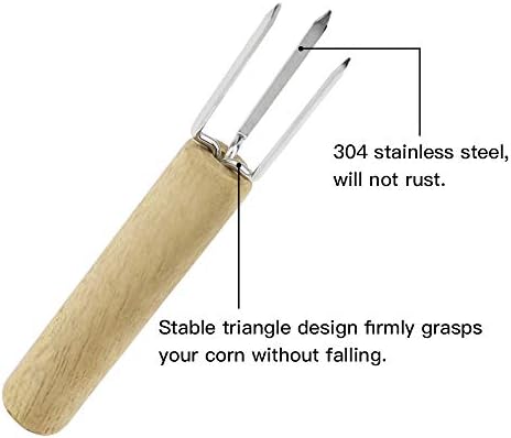 UBERMing Corn Holders 8Pcs Corn on the Cob Skewers 304 Stainless Steel Wooden Handle Corn Fork for BBQ Home Cooking Picnics Parties