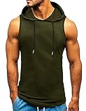 Amussiar Men's Workout Hooded Tank Tops Sleeveless Gym Hoodies Bodybuilding Muscle Shirts Army Green