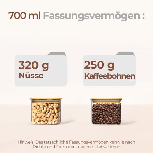 ComSaf 6er Set Vorratsgläser mit Deckel Luftdicht 700ml – Glasbehälter mit Deckel & Vorratsgläser für...