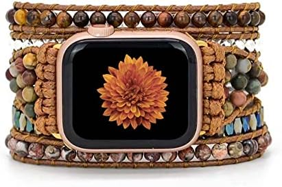 BOKIIWAY Handmade Beaded Boho Watch Bracelet Band Compatible with Apple Watch 38mm/40mm/41mm/42mm/44mm/45mm-Watch Strap for Iwatch Series 8/7/6/5/4/3/2/1/SE for Women (38/40/41mm, Tiger's Eye)