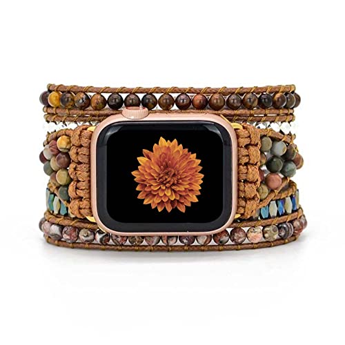 Bokiiway Handmade Beaded Boho Watch Bracelet Band Compatible With Apple Watch 38Mm/40Mm/41Mm/42Mm/44Mm/45Mm-Watch Strap For Iwatch Series 8/7/6/5/4/3/2/1/Se For Women (38/40/41Mm, Tiger's Eye) #TOP1