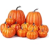 vensovo 12 Pcs Assorted Orange Plastic Pumpkin Decorations - Fall Home Decor for Thanksgiving, Halloween, Wedding & Party, DIY Craft Artificial Fake Foam Pumpkins for Table Centerpiece
