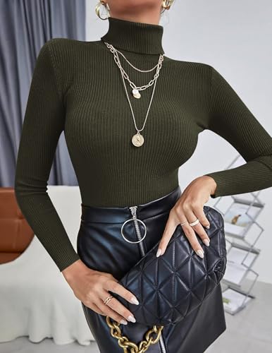 Image of Ekouaer Women's Turtleneck Shirts Ribbed Pullover Sweater Long Sleeves Tops Midweight Thermal Underwear Blouse
