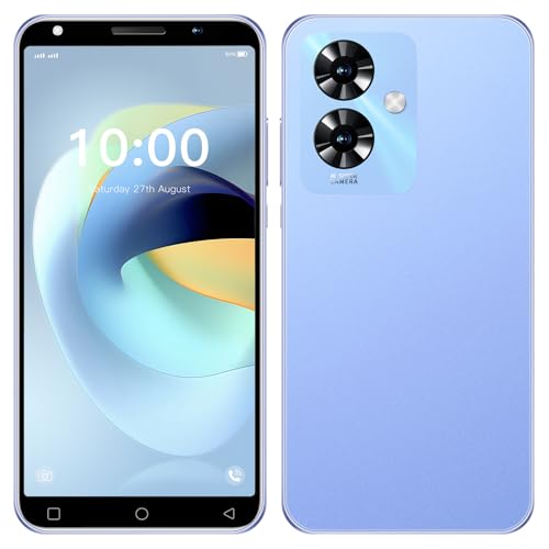 Unlocked Android smartphone with dual cameras and a sleek blue design, showcasing a vibrant HD display, featured in a review of top-selling smartphones for adults.