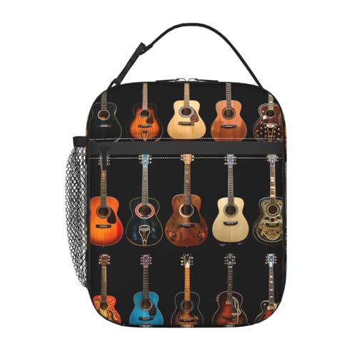 SIUKUS Insulated Lunch Box for Kids Boys Girls, Reusable Lunch Bag for School, Office, Picnic, Work, Travel, Vintage Guitar Collection Theme Lunch Box