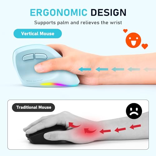 Image of MEETION Ergonomic Wireless Vertical Mouse, Rechargeable, Blue