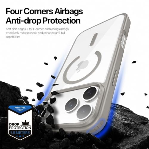 Image of DIZORO Compatible iPhone 17 Pro Max Case,(Compatible with MagSafe) Non Yellow Military-Grade Drop Protection & Hard PC Back Cover Slim Transparent Anti-Scratch Shockproof Phone Case - Dark Grey
