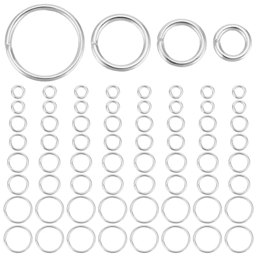 Beebeecraft 600Pcs 4 Sizes Jump Rings 925 Sterling Silver Plated 304 Stainless Steel Open Connector Ring Silver Bulk 20 Gauge for Jewelry Making DIY 4mm/5mm/6mm/8mm