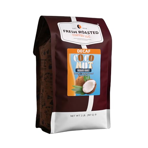 Image of Fresh Roasted Coffee, Decaf Coconut Flavored Drip Ground Coffee, Medium Roast, Kosher, 2 lb (32 oz)