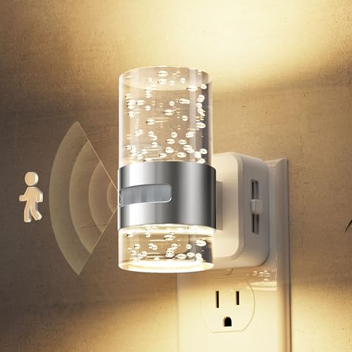 Image of L LOHAS LED Motion Sensor Night Light,Dimmable Night Lights Plug into Wall, 3000K Night-Lights with 0-100 LM Adjustable, Acrylic Bubble Plug in Nightlight for Bathroom Hallway Nursery