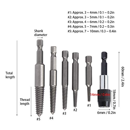 BORDSTRACT Headless Screw Extractor, High Speed Steel Hex Shank Screw Extractor 6pcs for Stainless Steel 8.8-12.9 Grade Bolts - Image 3
