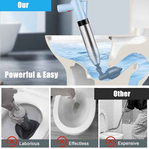 Image of High Pressure Toilet Plunger, Air Drain Blaster with Pressure Gauge, Heavy Duty Toilet Unclogger Tool, Powerful Clog Remover for Bathroom Clogs, Multiple Accessories Included