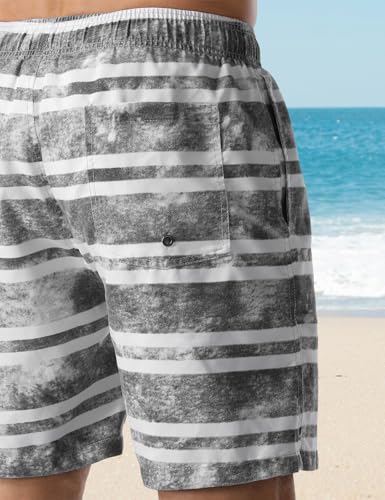 Men's Swim Trunk Quick Dry Striped Relaxed Fit Soft Washed Drawstring Board Shorts3