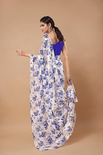 Image of Garden Vareli Summer Roganza Viscose Brasso Floral Print Saree with Unstitched Blouse Piece