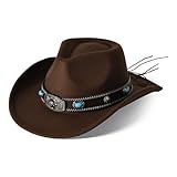 Wide Brim Cowboy Hats for Women Mens Large Cowgirl Hat Classic Western Hats with Buckle Belt Cowgirl Outfits (US, Alpha, Medium, Brown 2#)