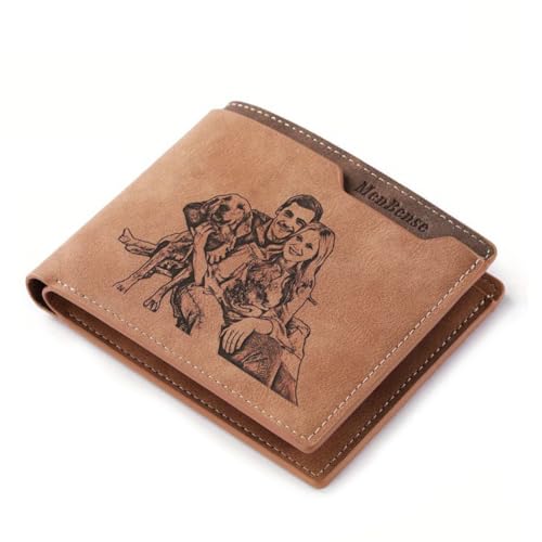 Customized Photo Wallet Name Personalized Wallets for Men Custom Picture Gifts for Him Husband BF Dad Son Groomsmen Birthday Anniversary Father's Day Christmas Gift (light coffee)