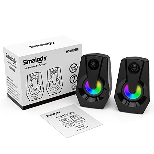Smalody, altoparlanti per computer con subwoofer, sistema audio 2.1 alimentato, LED colorato, altoparlante multimediale con Bluetooth/Line-in/FM/USB e TF