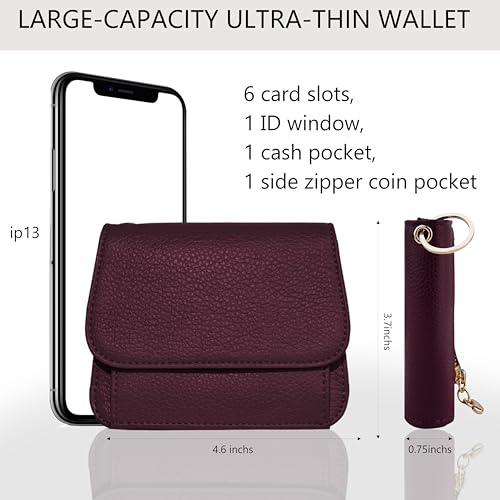 Image of Keychain Wallet for Women,RFID Wristlet Wallet with Beaded Strap | Tri-Fold Design,6 Card Slots,ID Window,Zipper Coin Pocket,Lightweight Carry