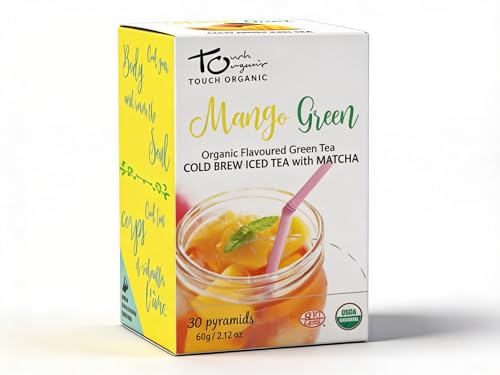 Touch Organic Mango Green Tea with Matcha, Cold Brew Iced Tea, 30 Pyramid Bags, USDA Organic