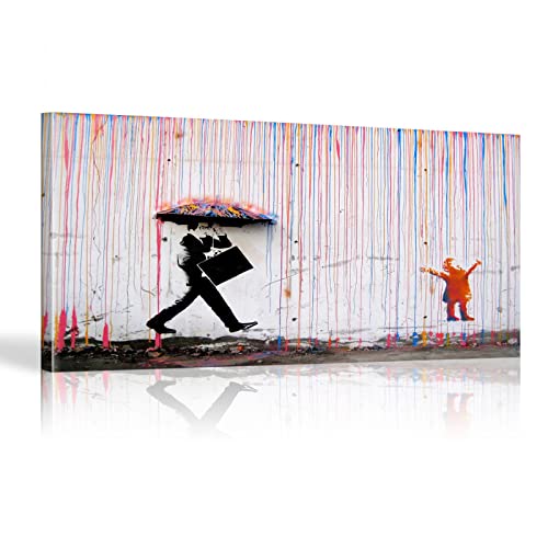 Banksy - Lienzo Con Marco Para Pared, Diseño De Lluvia De