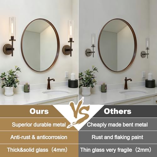 Image of MOKATNG Wall Sconces Set of Two, Oil-Rubbed Bronze Bathroom Sconces with Clear Glass, Hardwired Sconces Wall Decor Set of 2, Modern Wall Light Fixtures for Bathroom Mirror Living Room Bedroom Hallway