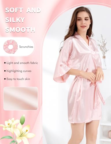 Image of MORFORU Women Bride Bridesmaid Silky Satin Kimono Robe Solid Color Sleepwear for Wedding Party Getting Ready, Short