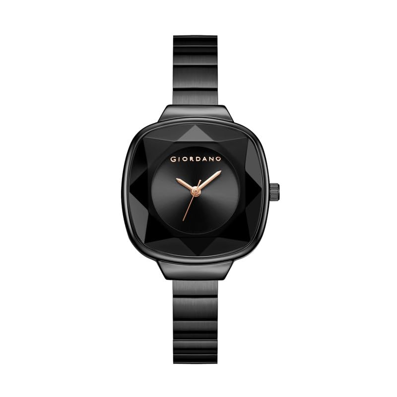 Giordano Analog Quartz Watch for Women with Cut Glass Dial, Rose Gold Hands, Minimalist Design and Matte Stainless Steel Strap GZ-60131-11