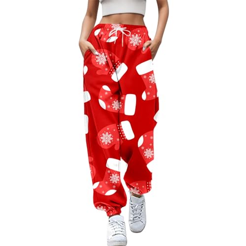 Pantalón casual con estampado de árbol y Papá Noel para regalar en Navidad a mujeres