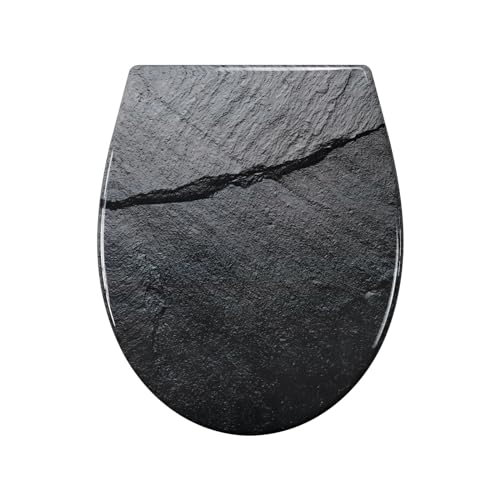 Fanmitrk Duroplast Toilet Seat Soft Close -Quick Release Toilet Lid with Top Fixing,Black Marble Effect(UF819-38)