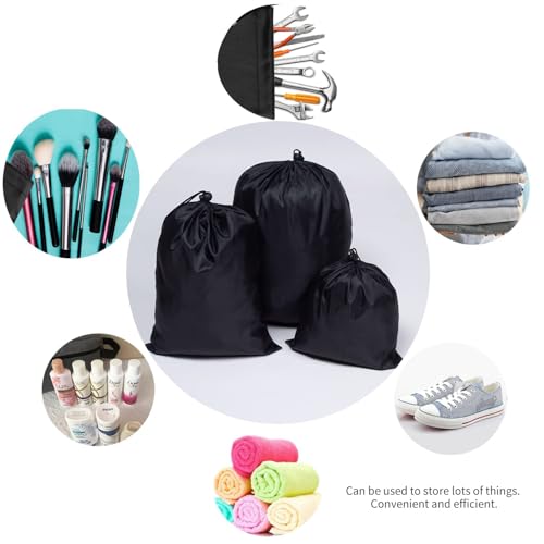 Drawstring Bags with Drawstring - Nylon Drawstring Bags for Gym, Yoga and Shoe Storage - 10 Pack (Various Sizes) (Black2,10 large pack)3
