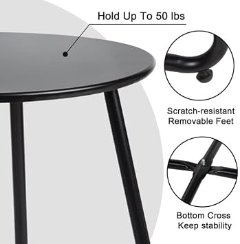 Side Table Anti-Rust Metal Outdoor End Table, Small Round Tables for Garden Balcony Yard, Black