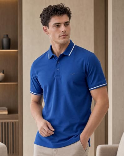 Image of NOBERO Men's Travel Polo T-Shirt | Premium Cotton Stretch Fabric | Anti-Odor & Water-Repellent | UPF 50+ Sun Protection | Regular Fit Polo Collar Casual Wear