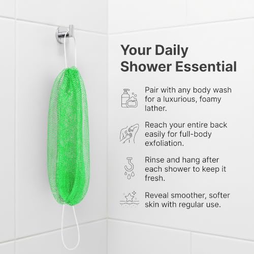 Image of UJFQBH African Net Sponge Authentic 3 Pack, the Gentle Exfoliating Body Scrubber that Unclogs Pores, Reaches Your Back, Dries Fast, and Leaves Skin Smooth Day After Day(Magenta, yellow, emerald green)