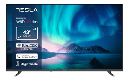 TESLA TV Smart TV 43 Pulgadas Series 6-4K UHD, webOS, HDR10, Dolby Audio, ThinQ AI, AirPlay, Miracast, Game Mode, Grabación USB, 3 HDMI + 2 USB, Negro