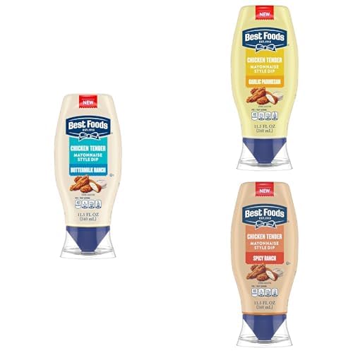 Bundle of Best Foods Chicken Tender Mayonnaise Style Dip Variety Pack: Buttermilk Ranch, Garlic Parmesan, Spicy Ranch Delicious Flavor No Artificial Flavors 11.5 Fl Oz