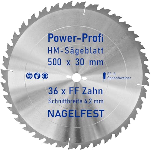 HM-Sägeblatt 36 x Zahn FF 500 x 30 mm FF-S Nagelfest mit Spanabweiser Kreissägeblatt HW für Tischkreissäge Wippsäge Schalholz Naturholz Holzplatten Bauholz Brennholz Schaltafel mit Betonbeschlag Nägel