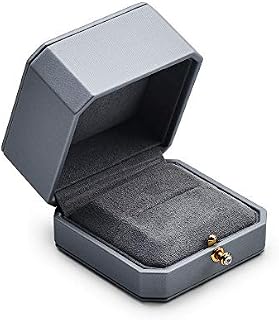 Oirlv Ring Box Premium Leather Ring Box for Engagement Proposal Wedding Grey Rings Jewelry Gift Box