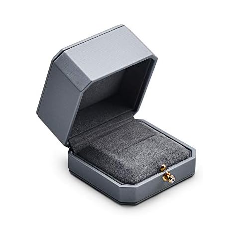 Oirlv Ring Box Premium Leather Ring Box for Engagement Proposal Wedding Grey Rings Jewelry Gift Box Cover
