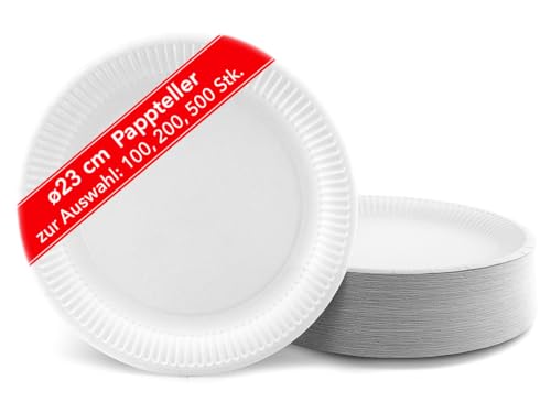 Vivopack® Large Paper Plates 23 cm, Pack of 100, White, Compostable, Robust Design, Fresh Fibre, Ideal for Christmas, Birthday or Camping, Disposable Tableware, Disposable Plates, Large, Party