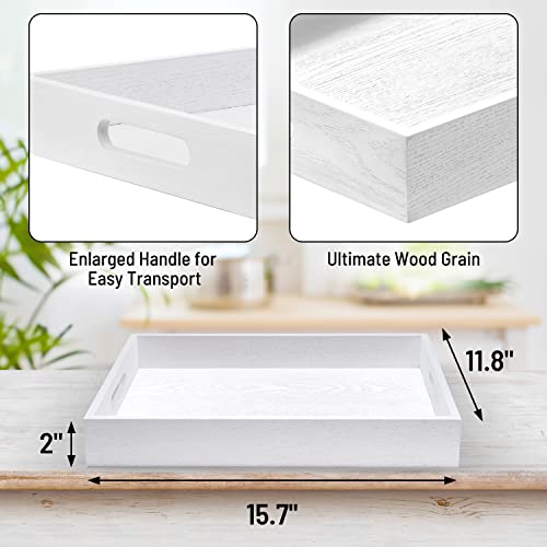 Wood Serving Tray With Handles, Home Decorative Wooden Rectangle Ottoman Decor Platter Vanity Tray For Breakfast Dinner Drinks Kitchen Dining Living Bathroom Restaurants White #TOP1