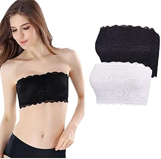 Women's Floral Lace Strapless Bras Backless Bars Invisible Bandeau Top Modesty Panels for Low Cut Tops Seamless Tube Top Cleavage Cover Up for Dresses Bralettes for Women(S-M) Black