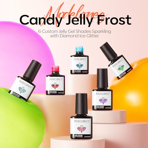 Image of modelones Gel Nail Polish, 6 Colors Jelly Gel Polish Neon Red Blue Green Pink Purple Nail Art Design Translucent Soak Off Manicure Salon DIY Girls Women Gift