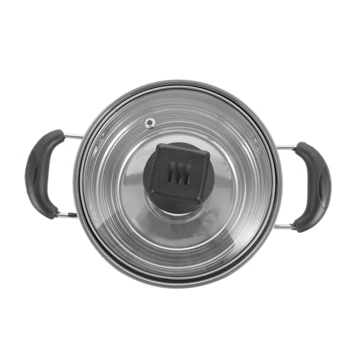 Healifty Olla de Cocina Doble Asa Inoxidable con Tapa de Vidrio Resistente al Calor para Inducción y Gas Olla Soperas Duradera Multifunción para Guisos y Leche