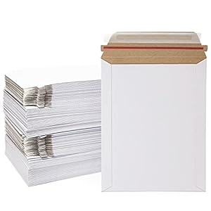 100 Pack 7×9 Rigid Cardboard Mailers That Stay Flat, Self Adhesive Photo Envelopes for Shipping Documents, Bulk (White)