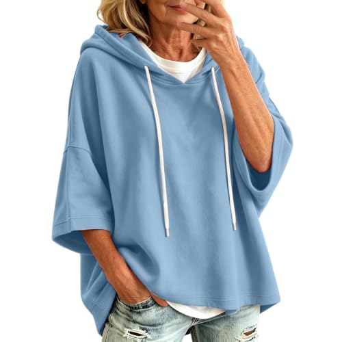 3/4 Sleeve Hoodies for Women Drop Shoulder Drawstring Hooded Sweatshirts - image 2