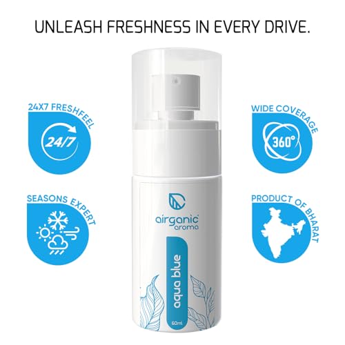 Image of Airganic aroma Aqua Blue Premium Spray Car Perfume (60 Ml) |Fine Fragrance Car Air Freshener | Car Accessory Interior| 400+ Car Fresheners Long Lasting Scent Spray | Car Accessories 2025